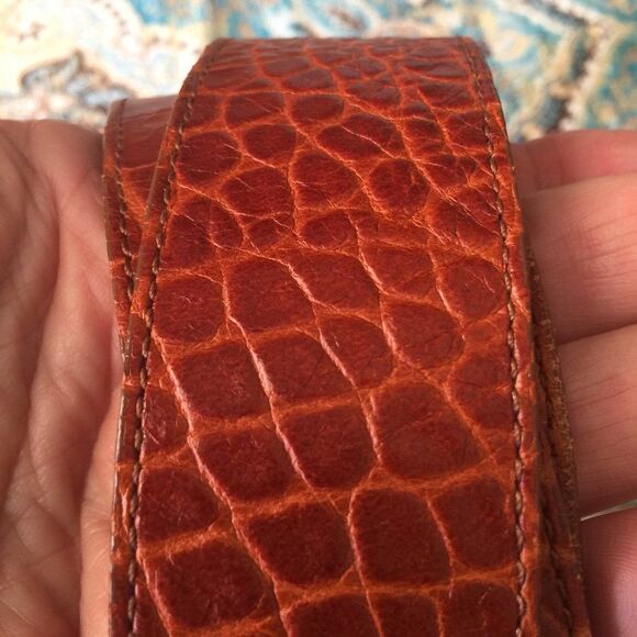 Jennifer Graham Leather Western Belt Croc Embossed Silver Brass Buckle Medium - Picture 10 of 10